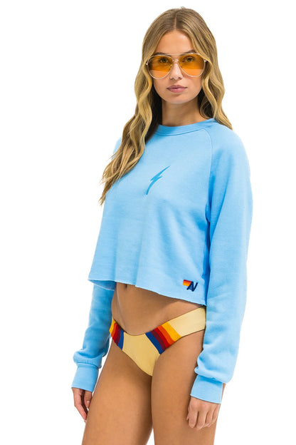 Aviator Nation - Bolt Rugby Stitch - Cropped Crew Sweatshirt - Sky/Rainbow