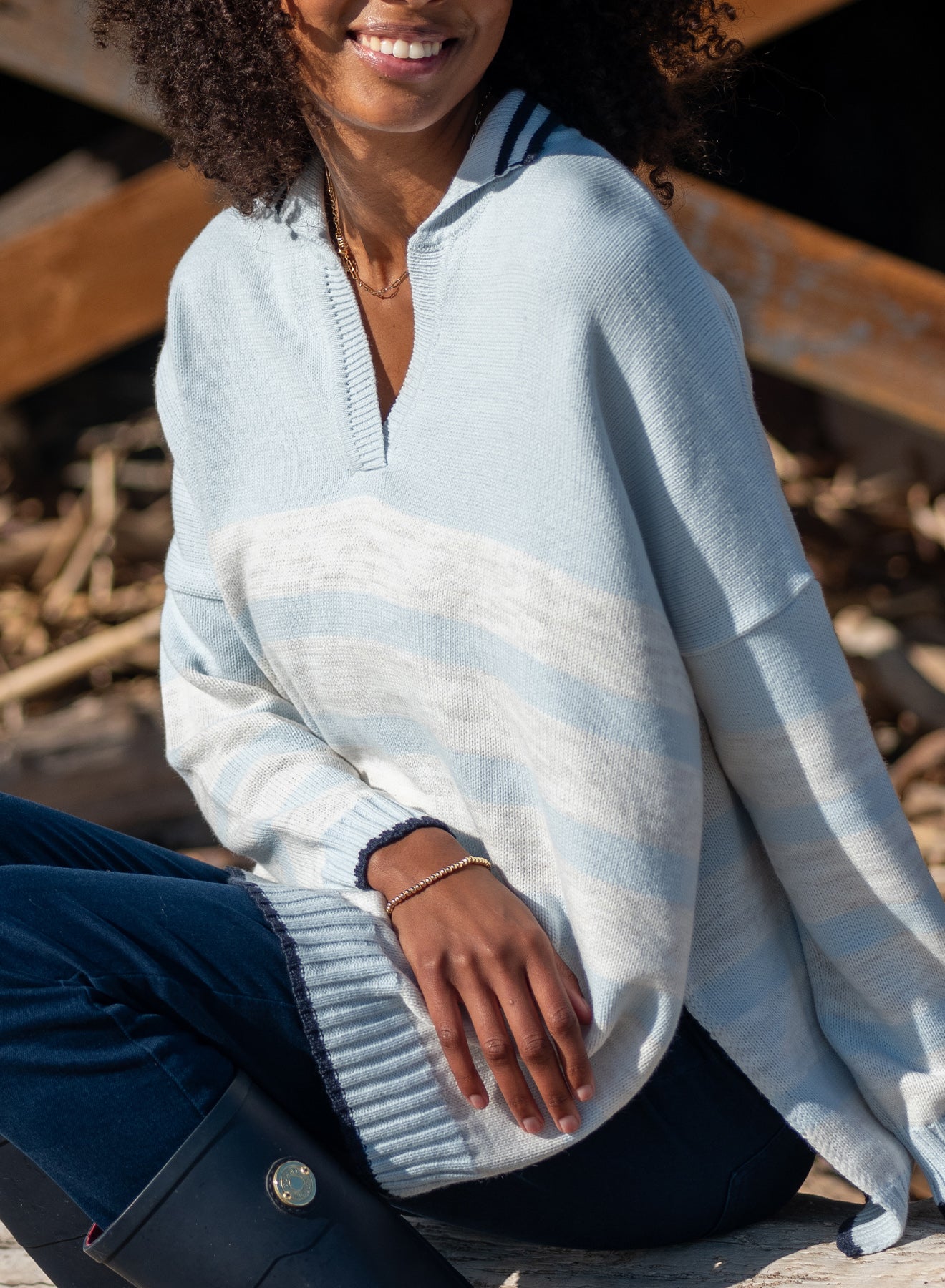 MerSea - Marina Polo Sweater - Sky/Sea Salt