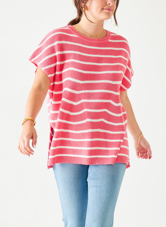 MerSea - Camden Short Sleeve Sweater - Coral/White Stripe