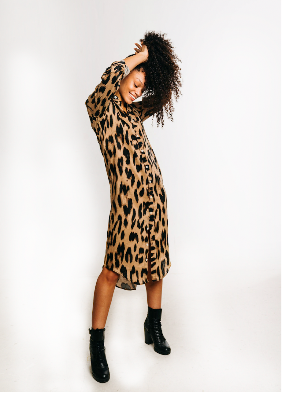 Cheetah Linen Girlfriend Midi Dress