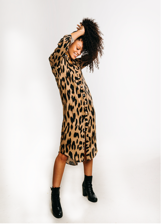 Emily Phillips - Cheetah Linen Girlfriend Midi Dress