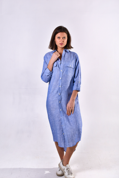 Emily Phillips - Sky Blue Linen Girlfriend Midi Dress