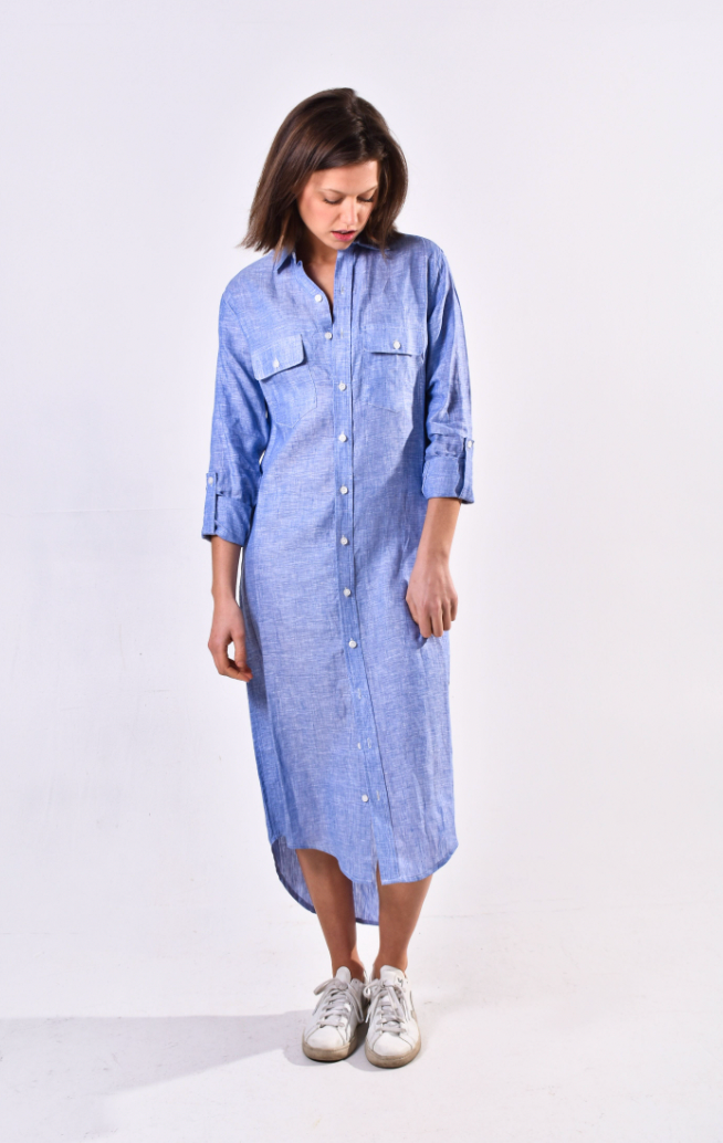 Emily Phillips - Sky Blue Linen Girlfriend Midi Dress