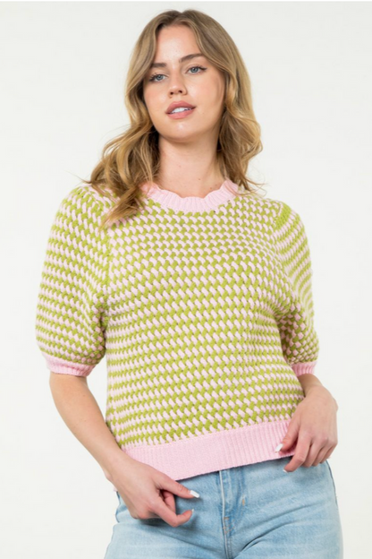 THML - Short Sleeve Knit Top - Pink