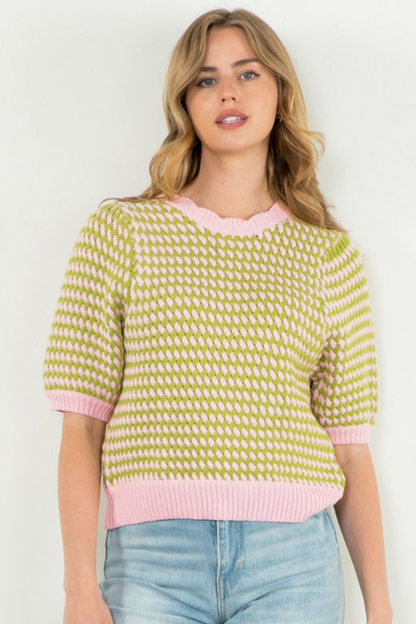 THML - Short Sleeve Knit Top - Pink