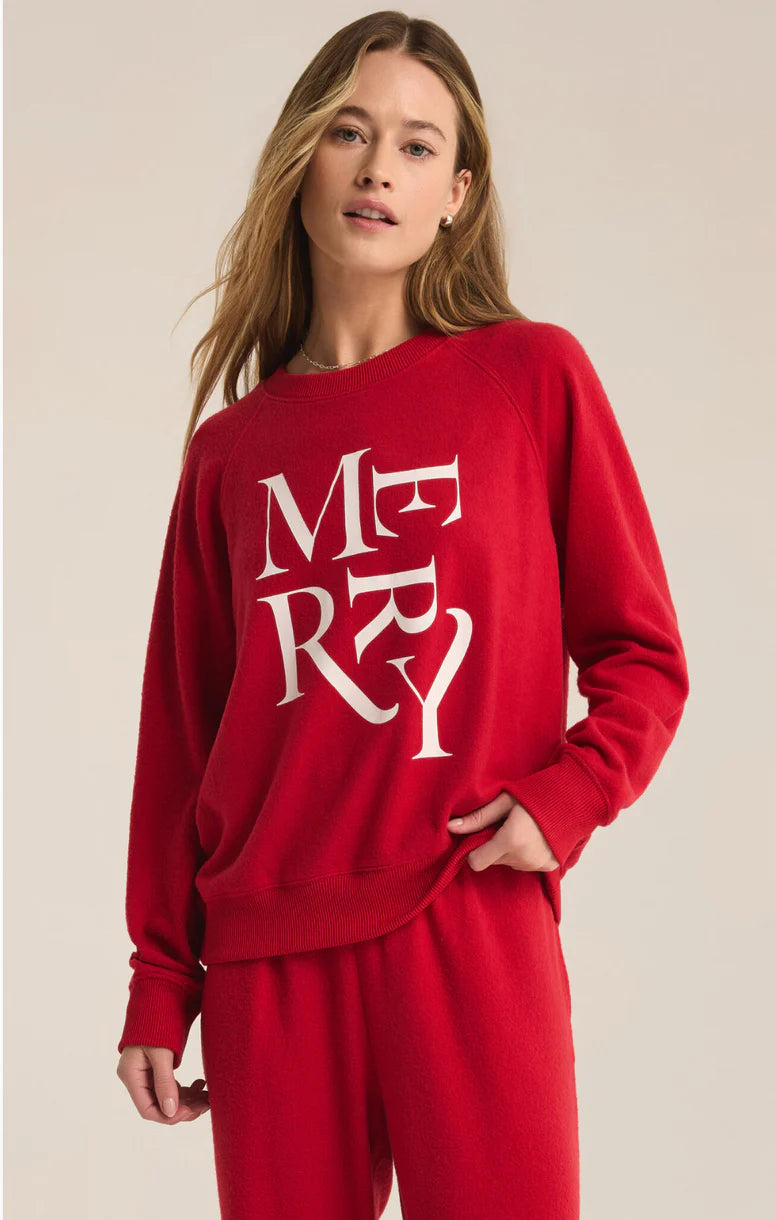 Z SUPPLY - Cassie Merry Long Sleeve Top - Haute Red