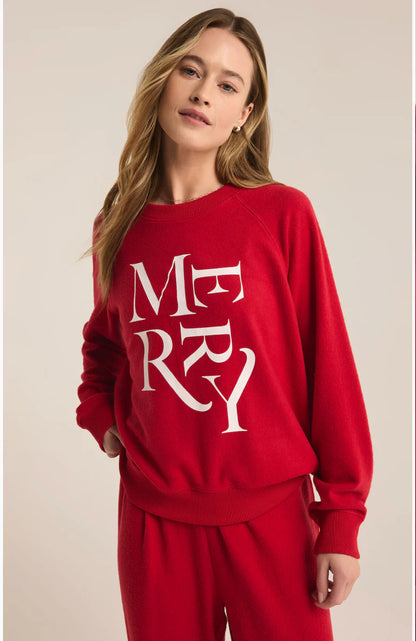 Z SUPPLY - Cassie Merry Long Sleeve Top - Haute Red