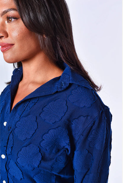 Navy Flowers Cotton Midi Dress