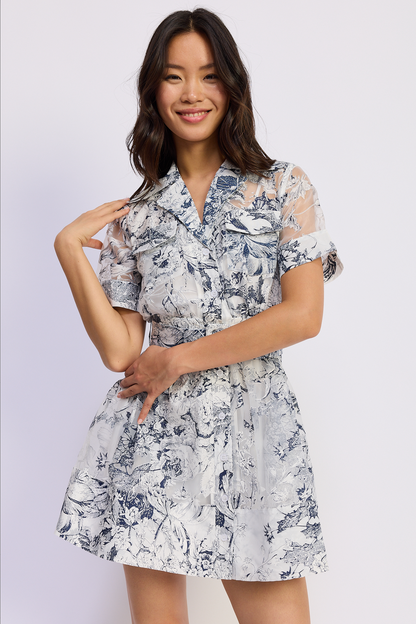 Cyrus Mini Dress - White/Navy - Spinout