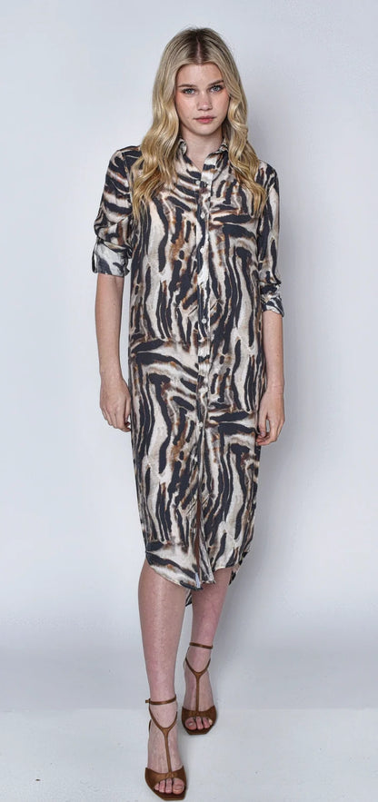 Brown Tiger Girlfriend Midi Dress