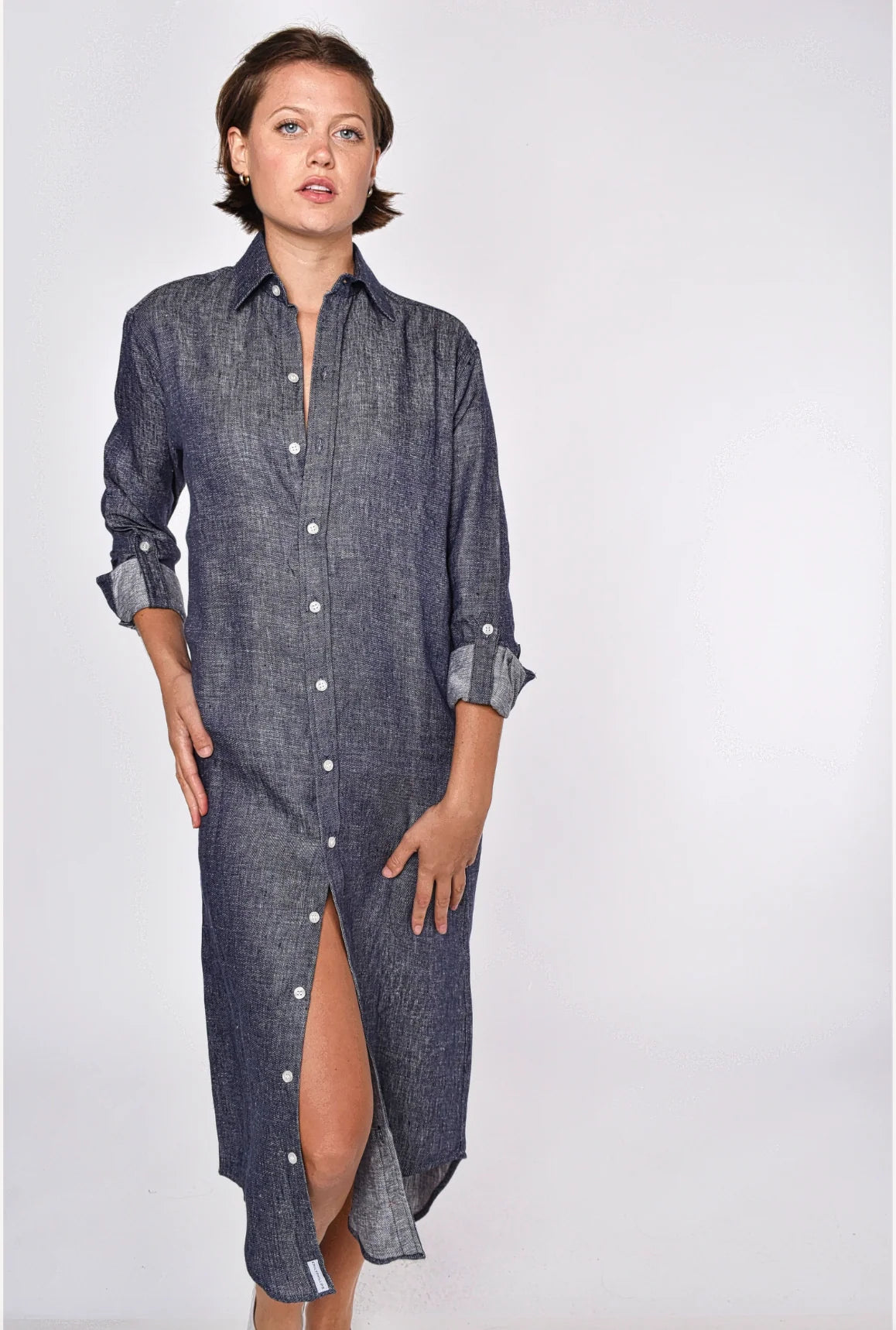 Denim Linen Girlfriend Midi Dress