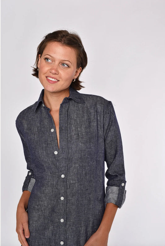 Denim Linen Girlfriend Midi Dress