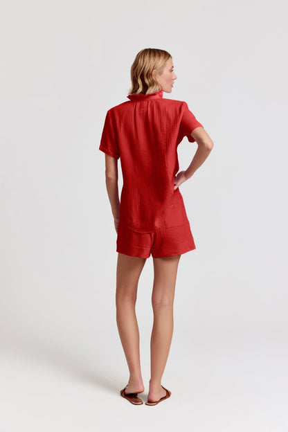 The Shirt - The Short Sleeve Shirt With Loose Back - Ruby