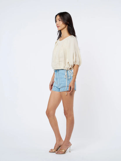Bo Puff Sleeve Crop Top & Malia Shorts Set - Cream