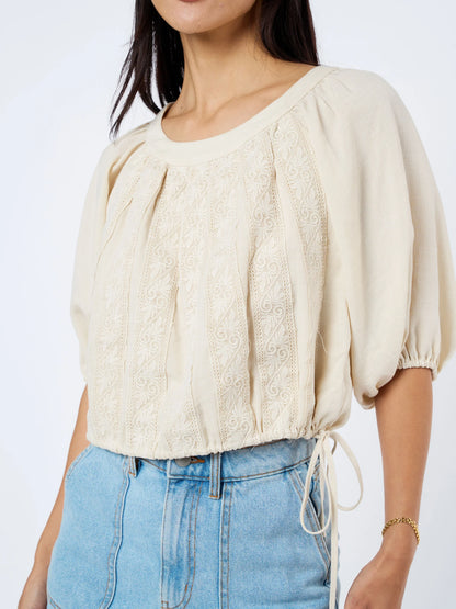 Bo Puff Sleeve Crop Top & Malia Shorts Set - Cream