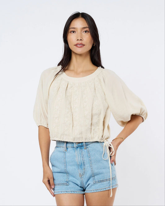 Bo Puff Sleeve Crop Top & Malia Shorts Set - Cream