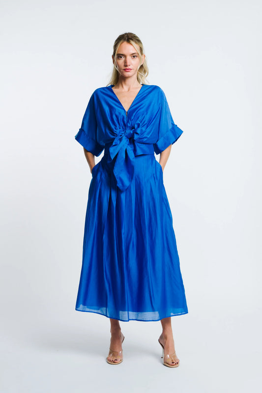 Clarisa Cropped Top & Pheona Midi Skirt Set - Blue