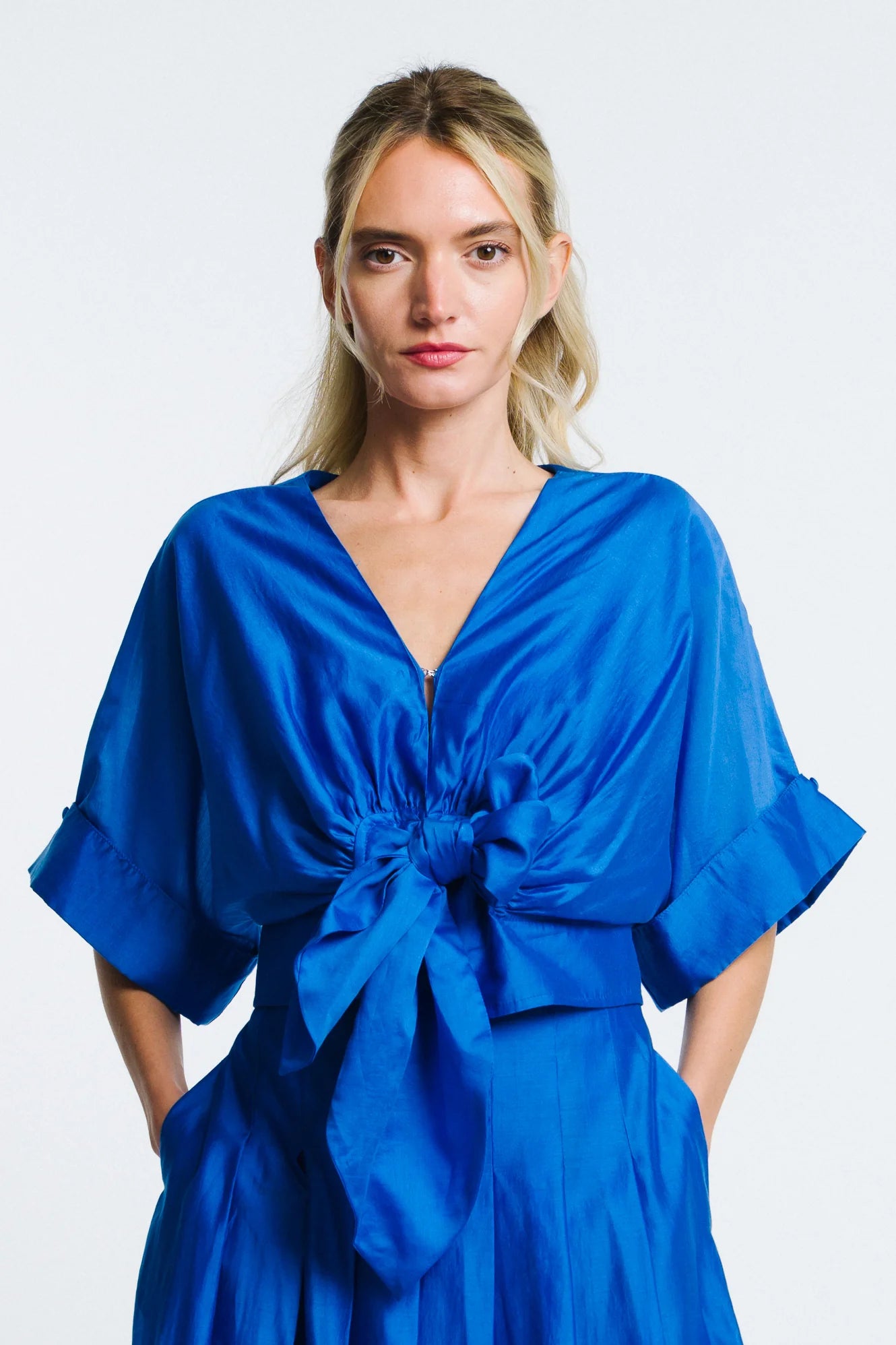 Clarisa Cropped Top & Pheona Midi Skirt Set - Blue