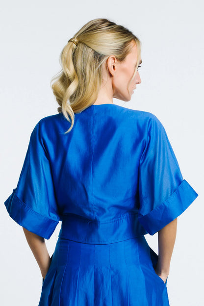 Clarisa Cropped Top & Pheona Midi Skirt Set - Blue