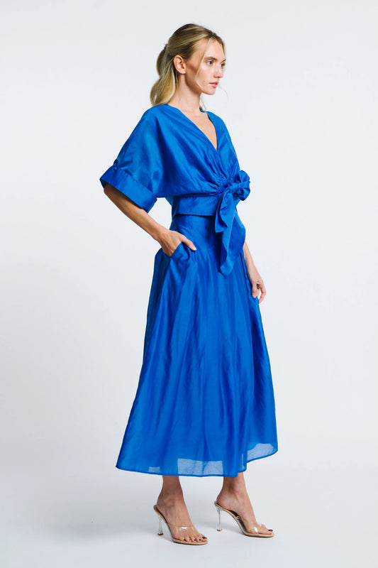 Clarisa Cropped Top & Pheona Midi Skirt Set - Blue