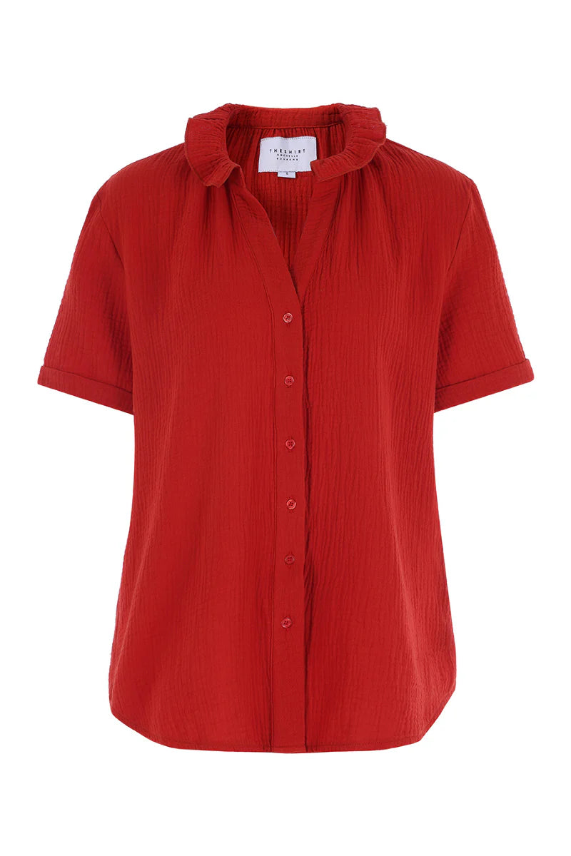 The Shirt - The Short Sleeve Shirt With Loose Back - Ruby