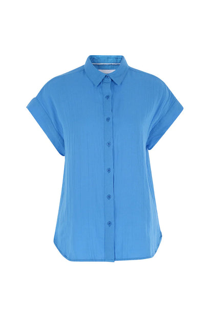 The Shirt - The Short Sleeve Boyfriend Shirt In Gauze - Turquoise