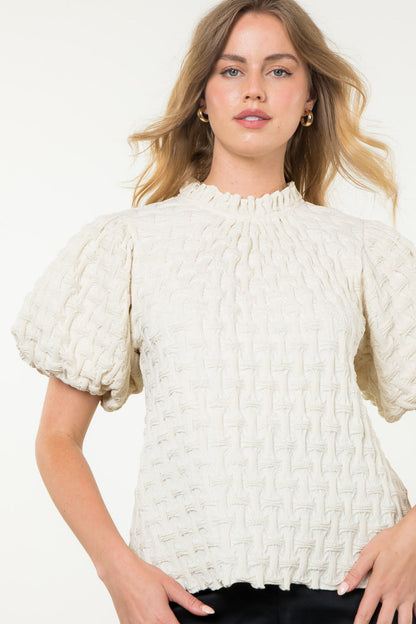 THML - Textured Puff Sleeve Top - Cream