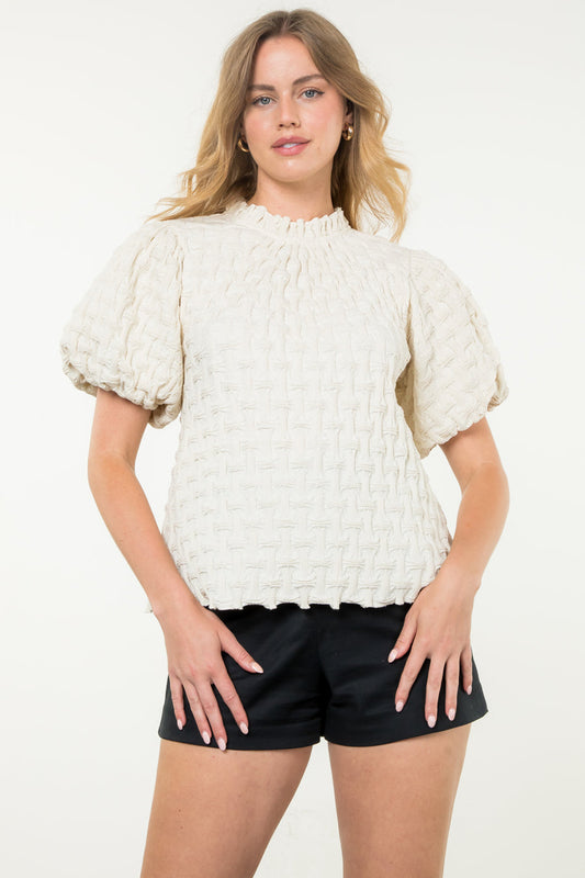 THML - Textured Puff Sleeve Top - Cream