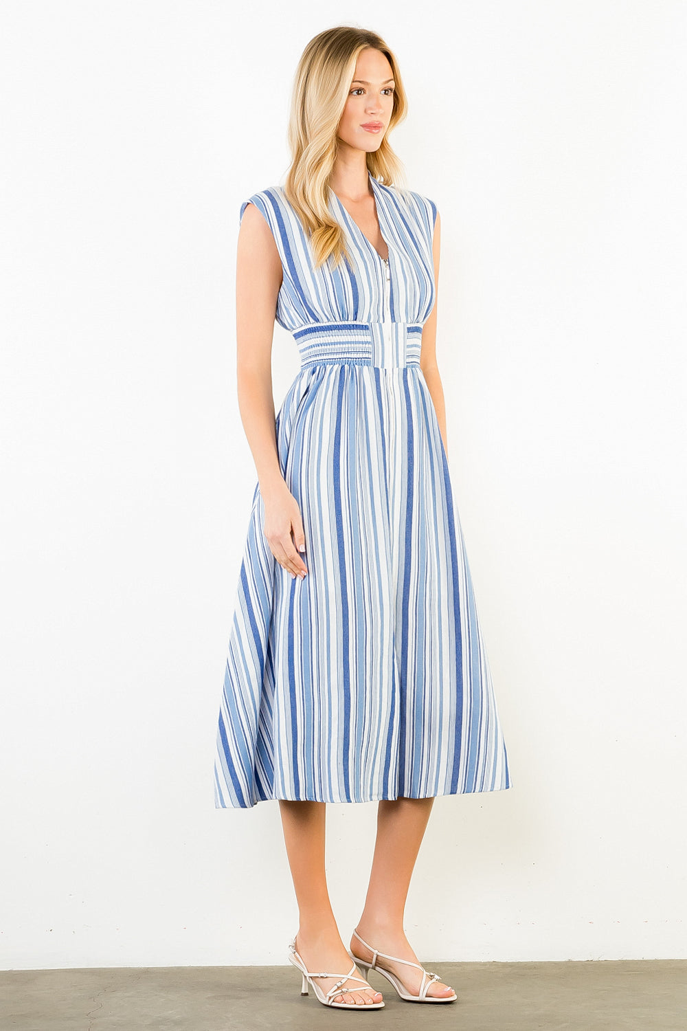 Sleeveless Stripe Midi Dress - Light Blue