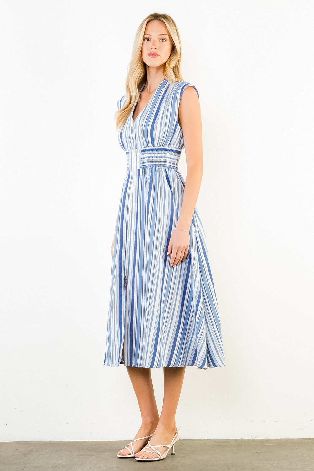 Sleeveless Stripe Midi Dress - Light Blue