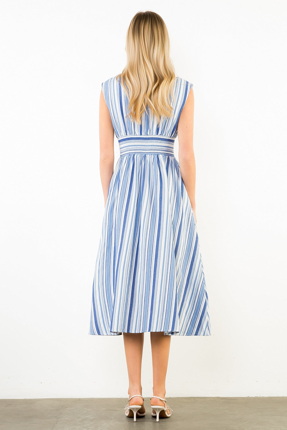 Sleeveless Stripe Midi Dress - Light Blue