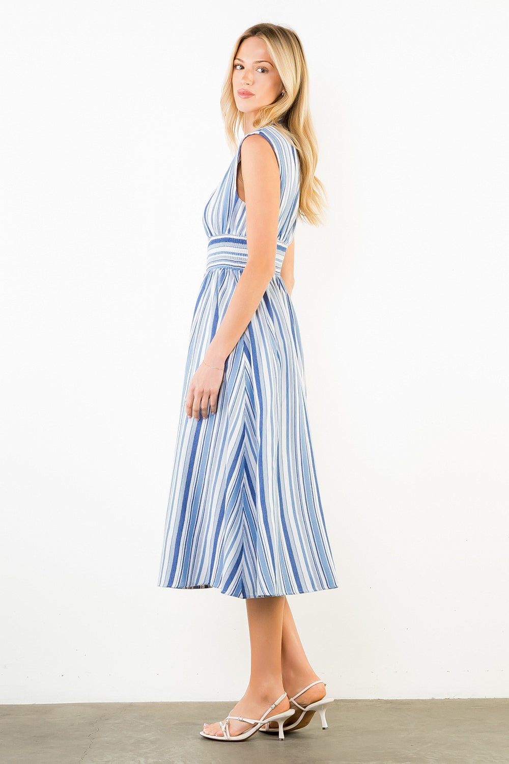 Sleeveless Stripe Midi Dress - Light Blue