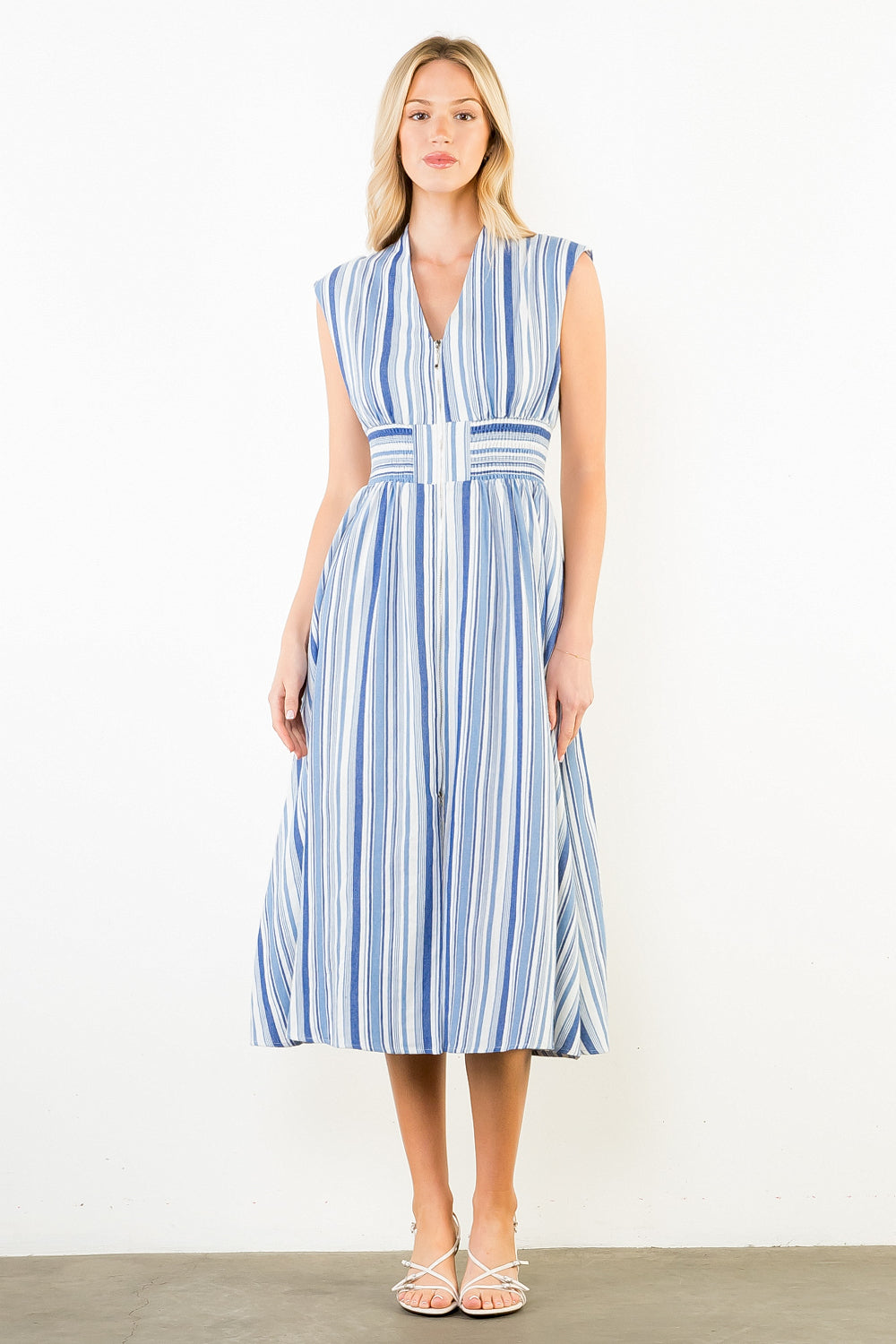 Sleeveless Stripe Midi Dress - Light Blue
