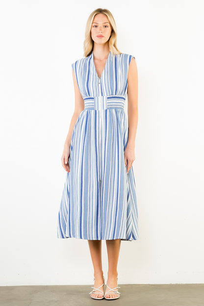 Sleeveless Stripe Midi Dress - Light Blue
