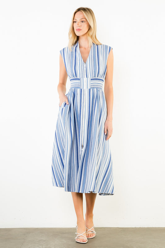 Sleeveless Stripe Midi Dress - Light Blue