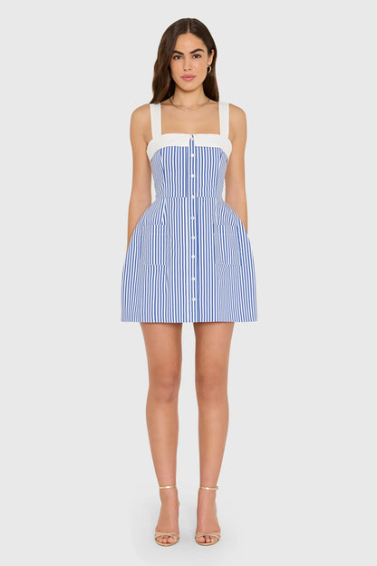 Mindy Dress in Bayhaven Stripe - Blue Ivory