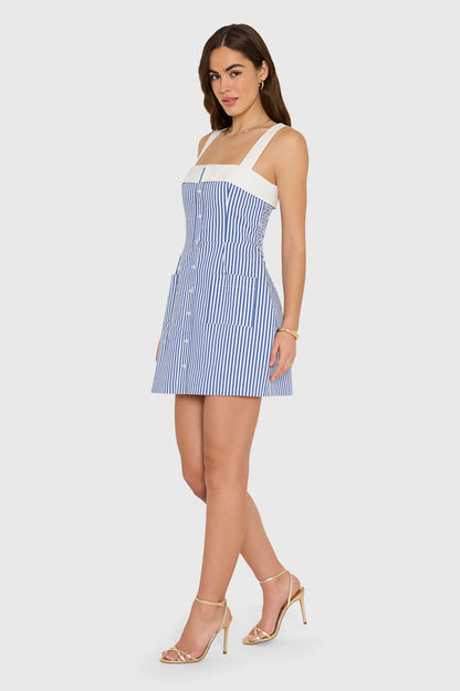 Mindy Dress in Bayhaven Stripe - Blue Ivory