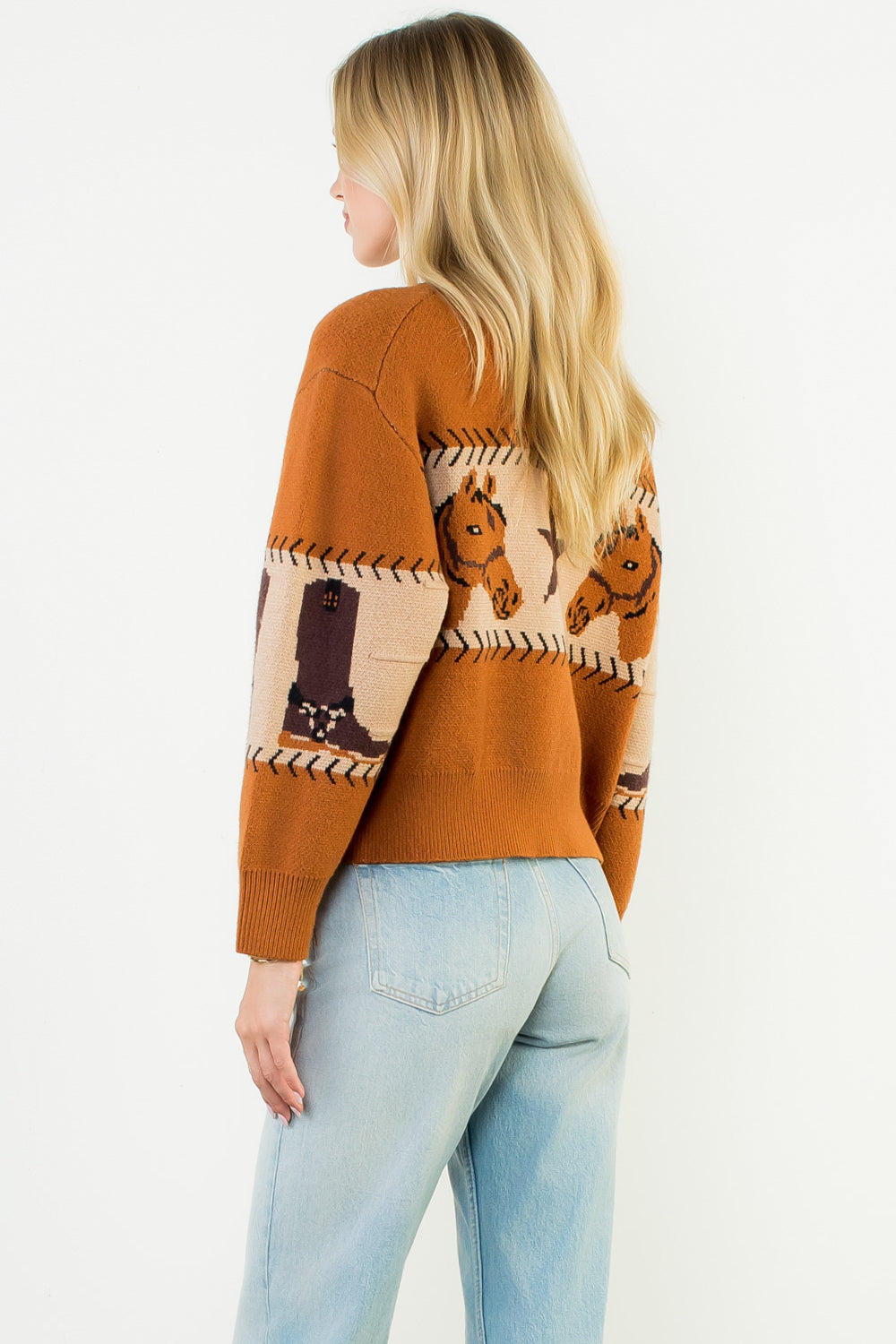 Long Sleeve Knit Sweater - Brown