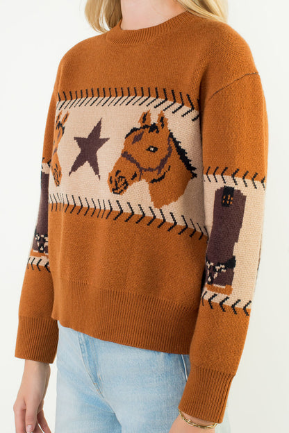 Long Sleeve Knit Sweater - Brown