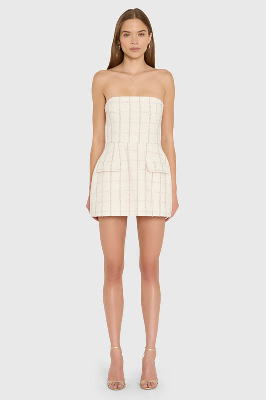 Strapless Bethany Romper in Charlotte Tweed - Ivory