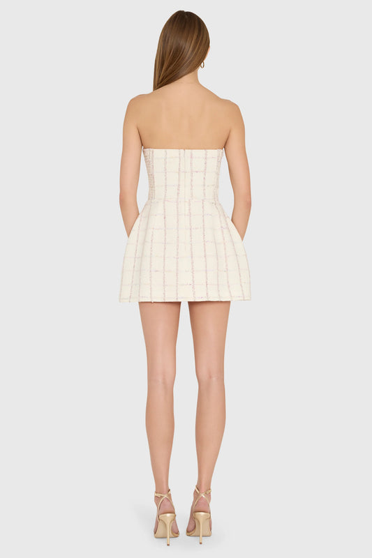Strapless Bethany Romper in Charlotte Tweed - Ivory