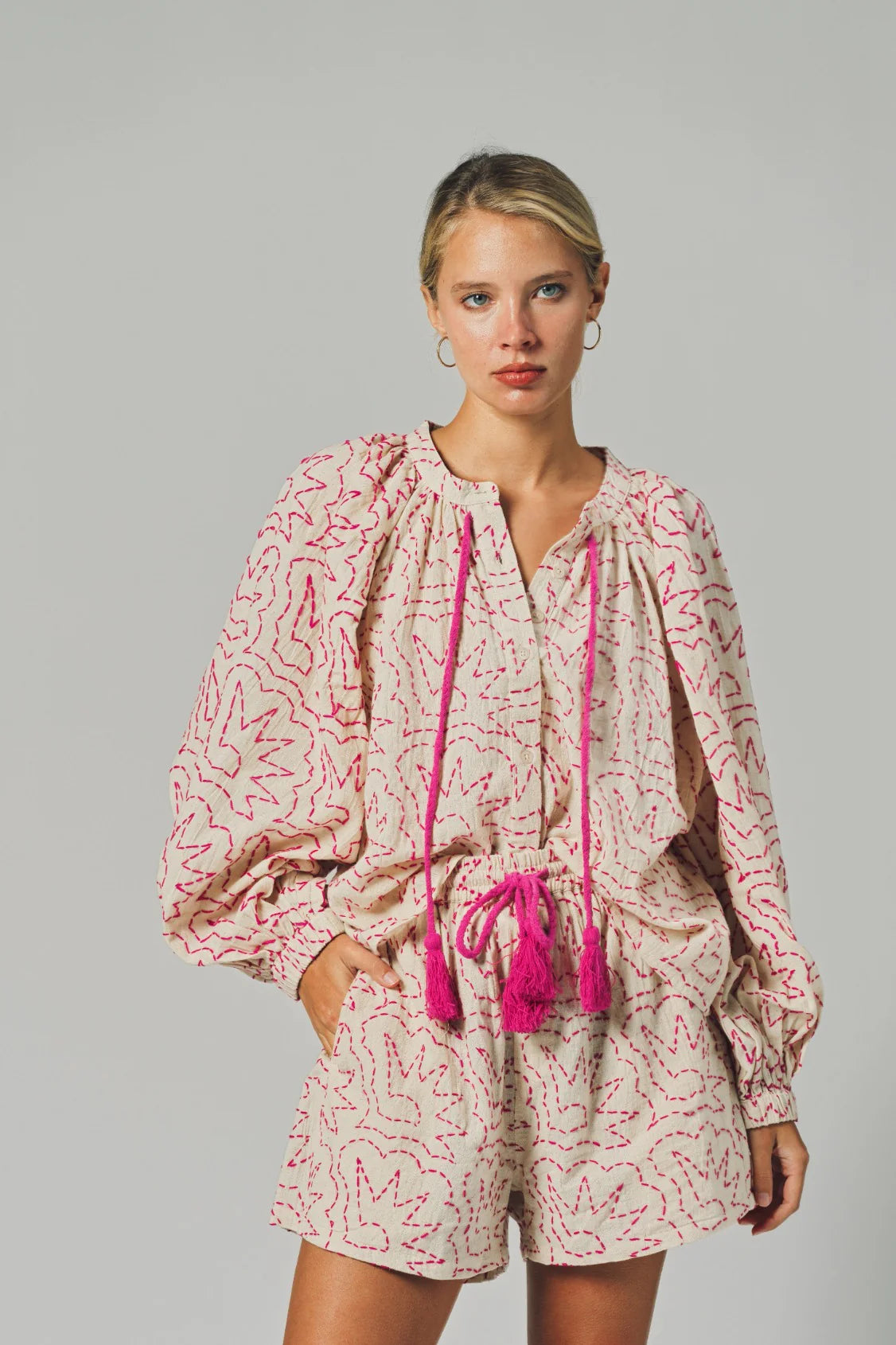 The Minka Shirt - Hot Pink Stitch