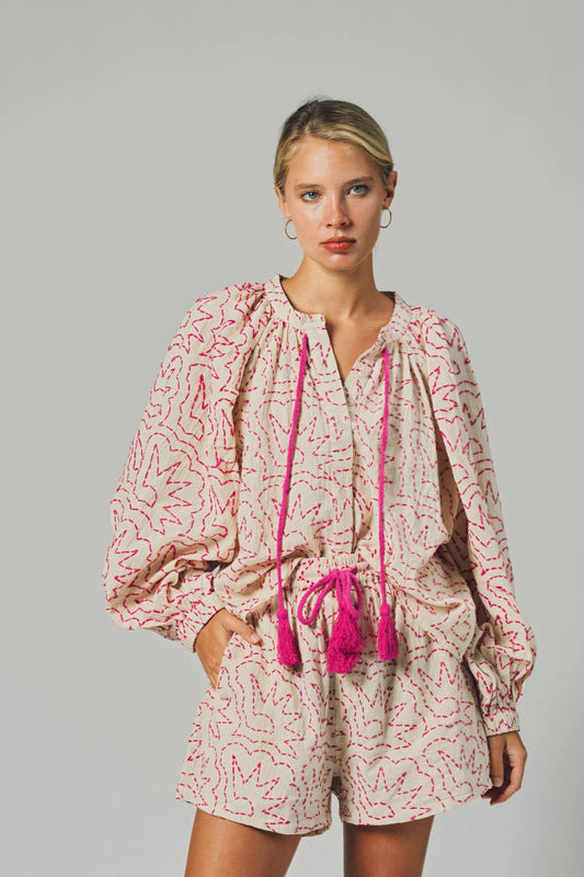The Minka Shirt - Hot Pink Stitch