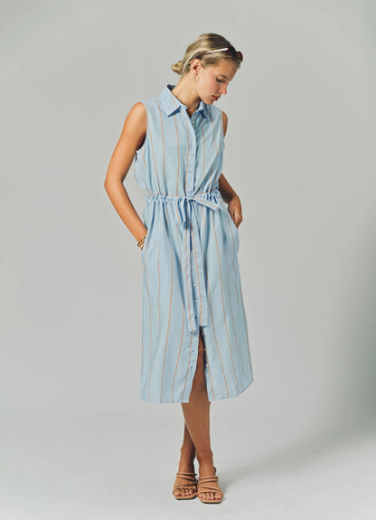 The Sleeveless Midi Dress - Light Blue/Taupe