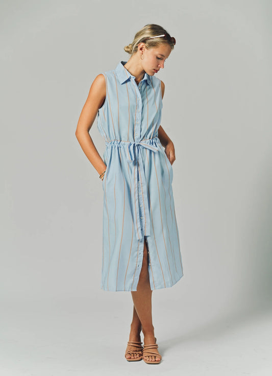 The Sleeveless Midi Dress - Light Blue/Taupe