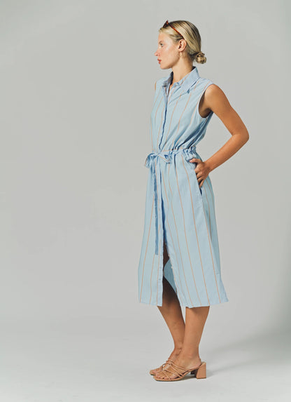 The Sleeveless Midi Dress - Light Blue/Taupe
