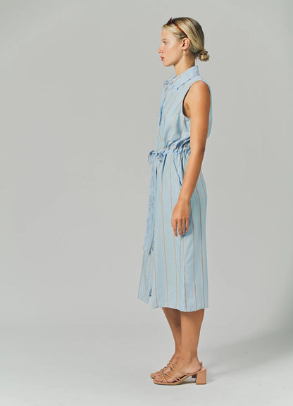 The Sleeveless Midi Dress - Light Blue/Taupe