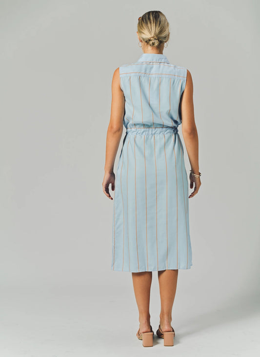 The Sleeveless Midi Dress - Light Blue/Taupe