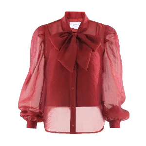The Long Sleeve French Bow Shirt in Burgundy
