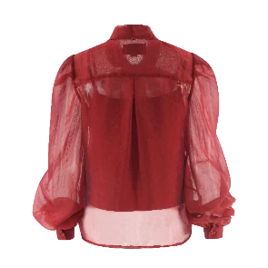 The Long Sleeve French Bow Shirt in Burgundy